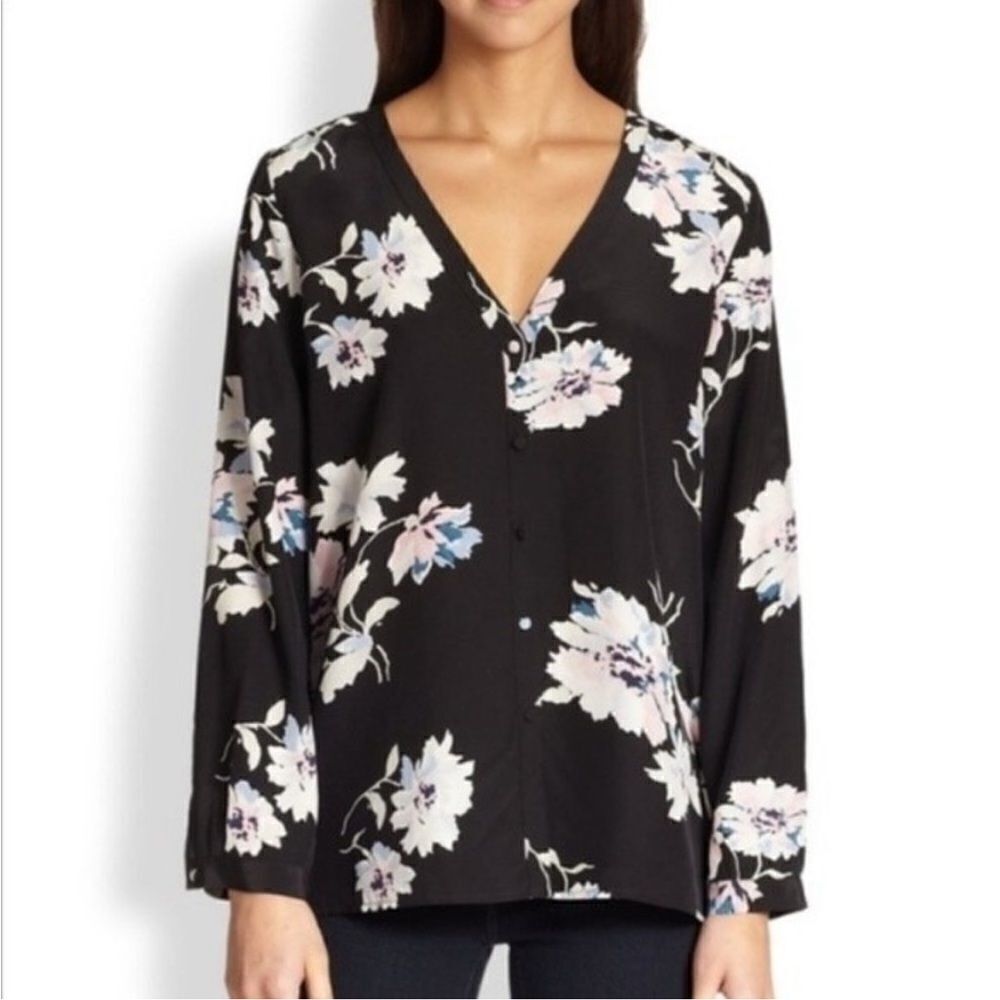 Joie Black Michi Floral-print Silk Blouse